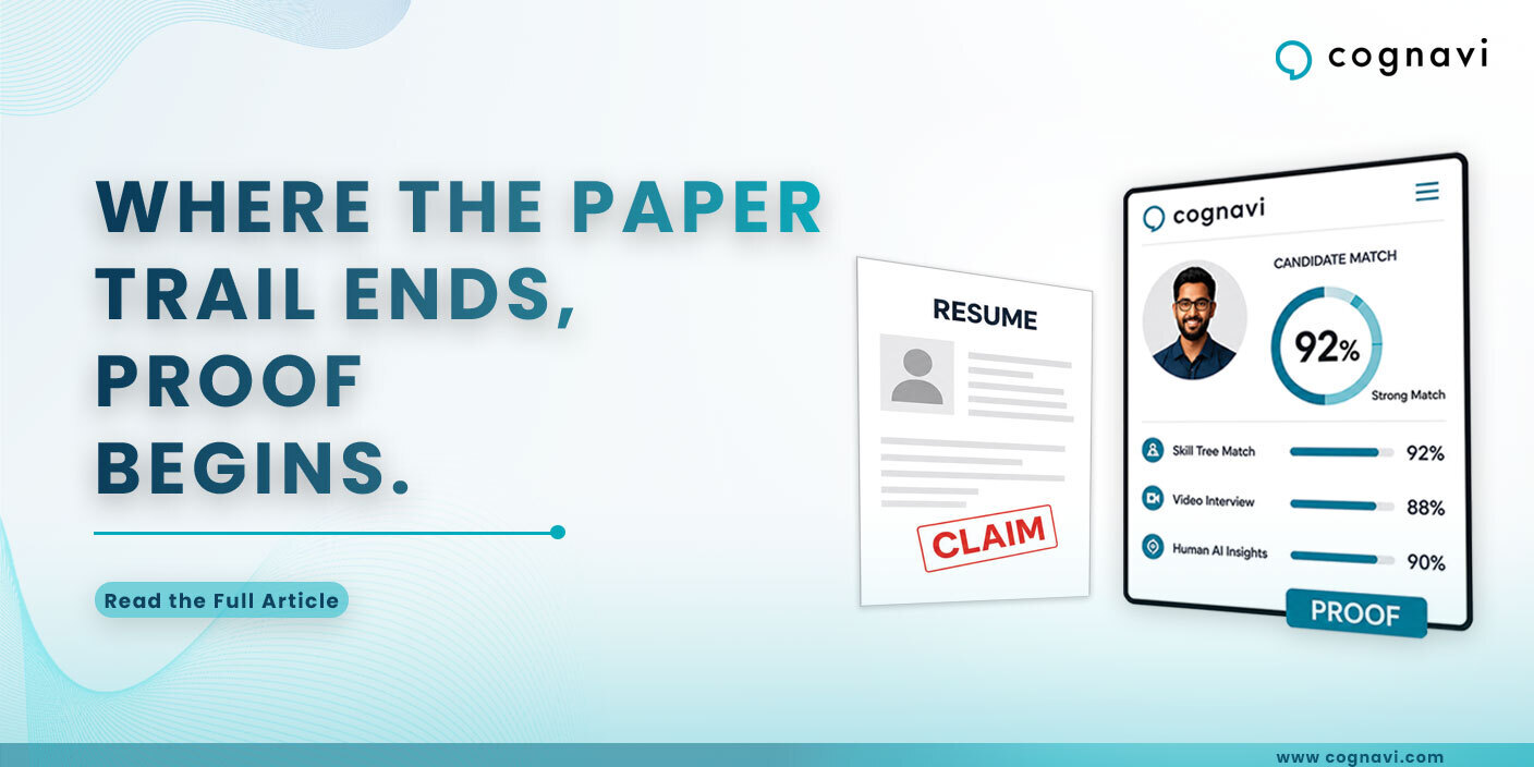 A resume marked as a claim next to a Cognavi candidate match profile marked as proof
